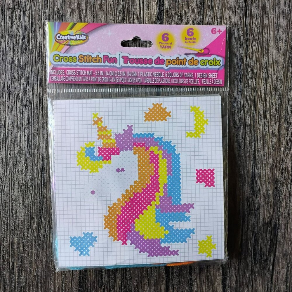 Unicorn Cross Stitch Kit, Creative Kids Fun 6 Yarn Rainbow Colors Craft Set NEW